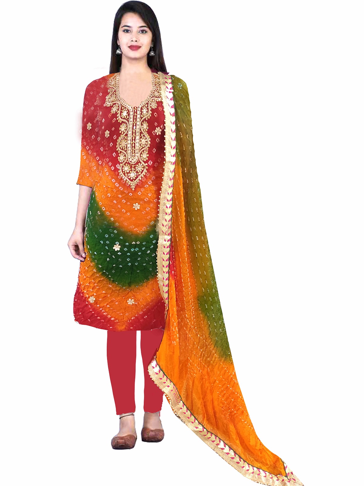NIKHILAM Jaipuri Tradational Printed Bandhej Suit Dress